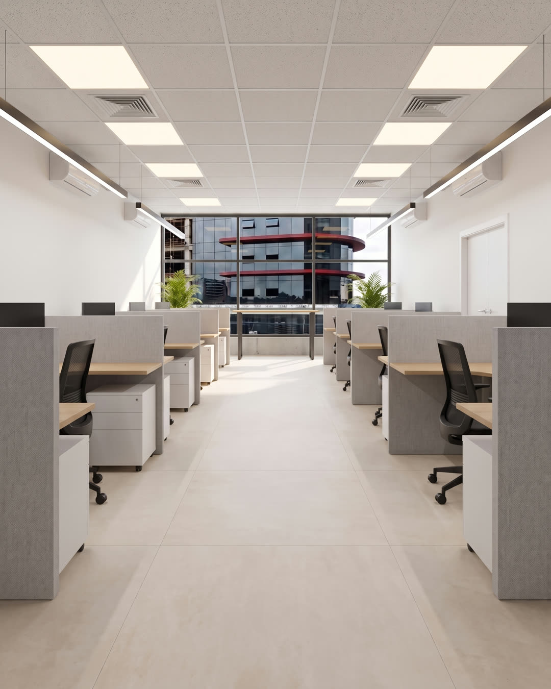 Le plateau de bureaux une fois aménagé, en rendu photoréaliste