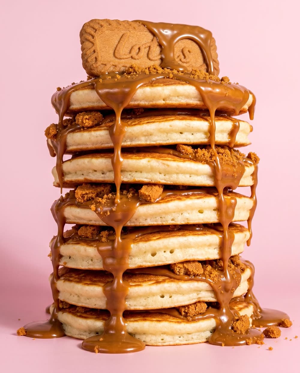Pile de pancakes nappés de crème de spéculoos